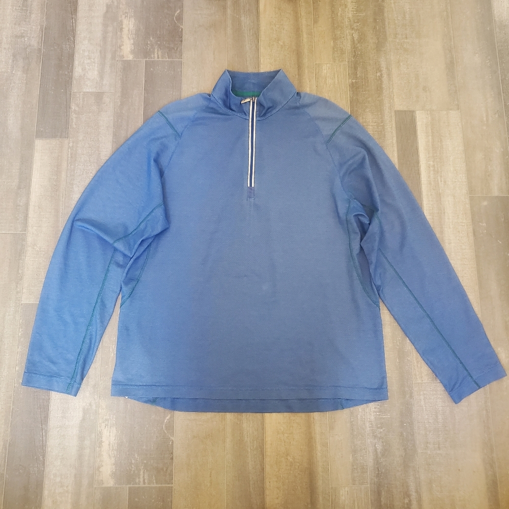 Tommy Bahama Mens Shirt 1/4 Zip Long Sleeve Blue Stitching